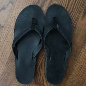 Black leather Rainbow flip flops